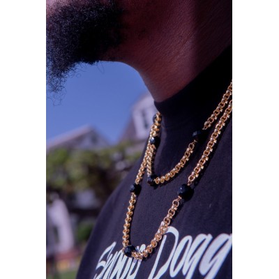 Surinaamse gouden ketting zwarte kralen | Gouden lontai ketting | Gouden ogri ai ketting