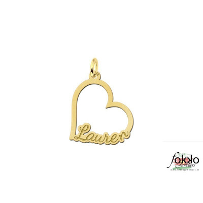 Gouden naamhart | Gouden hart hanger met naam | 14k hanger